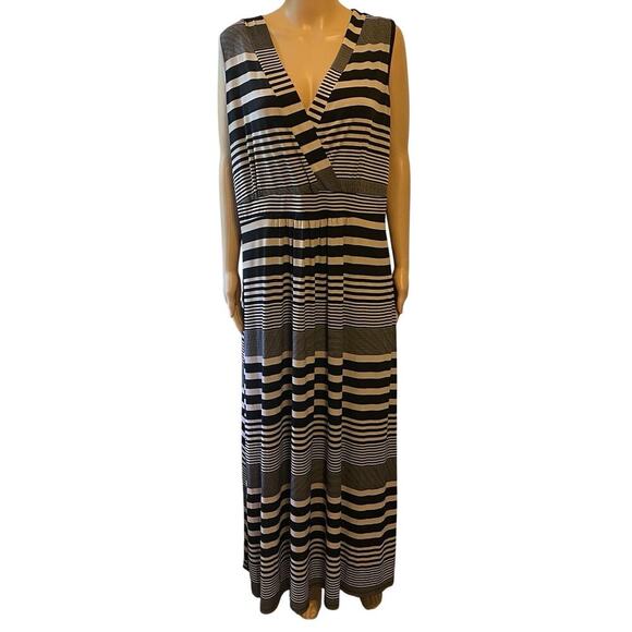 SUSAN LAWRENC 3X Black Gray Strips Babydoll Maxi Dress Beach Summer Vacation - Picture 1 of 9
